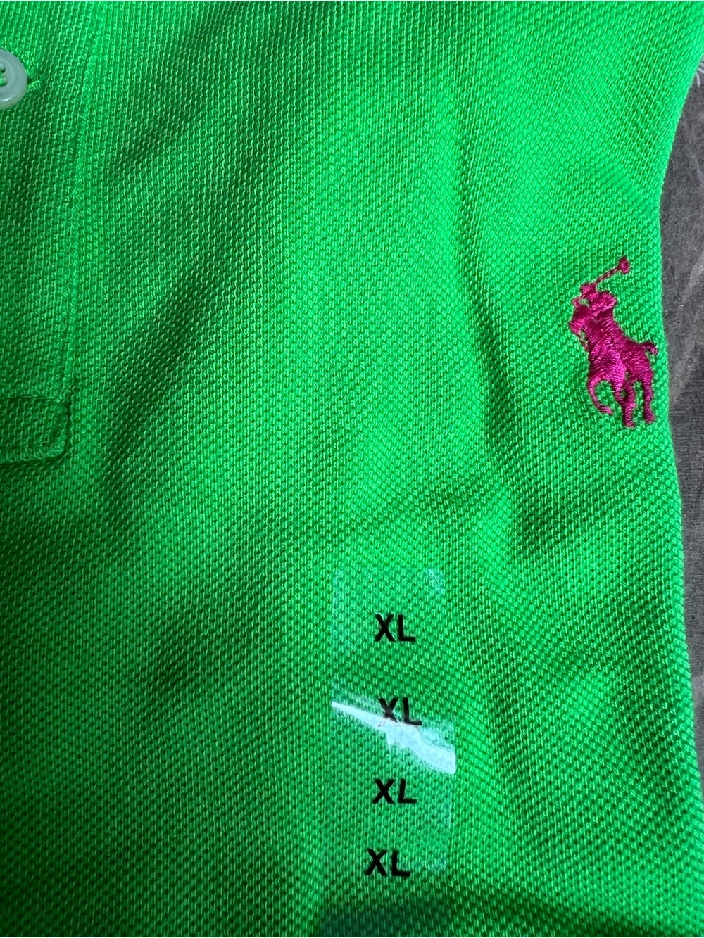 NWT Ralph Lauren Women’s Polo Classic Fit Neon Green Polo with Pink Pony - Picture 2 of 3